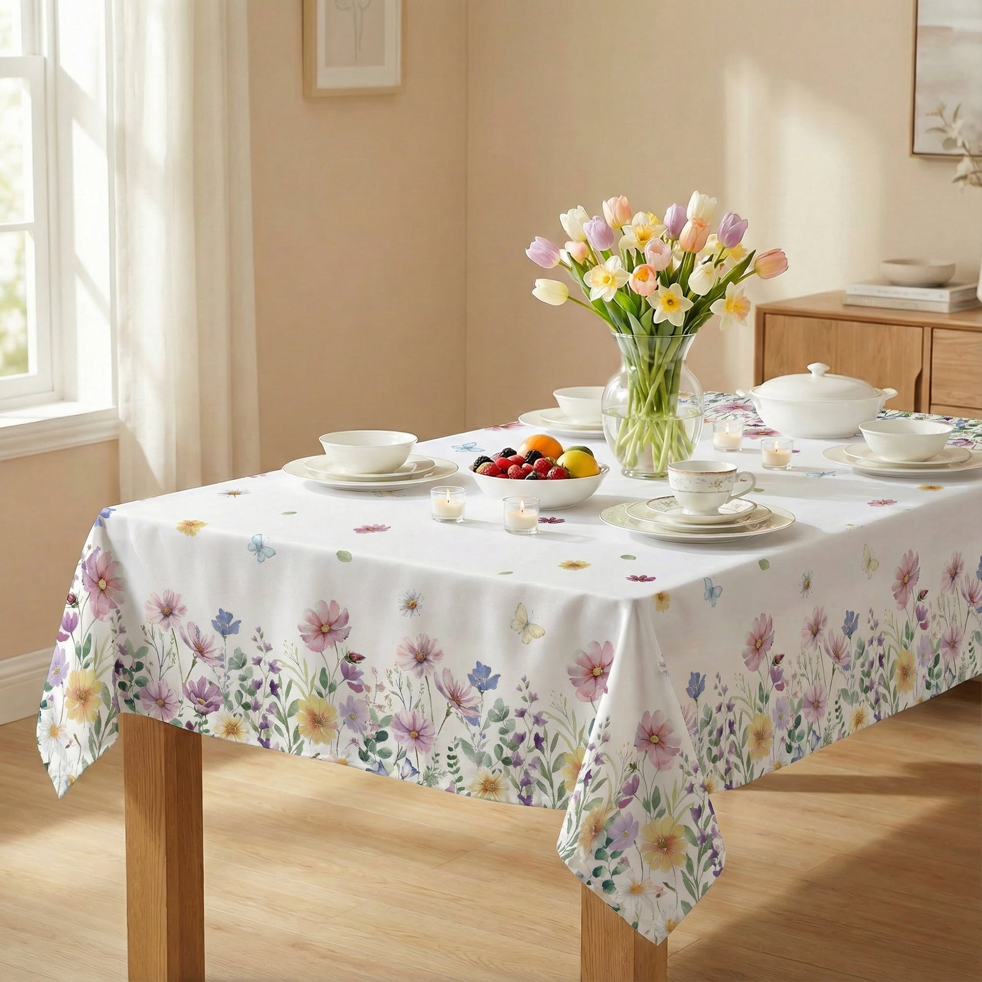 Spring Tablecovers Sm:)e Spring Tablecloth 60x104 Inch, Wildflowers Floral Butterfly ...
