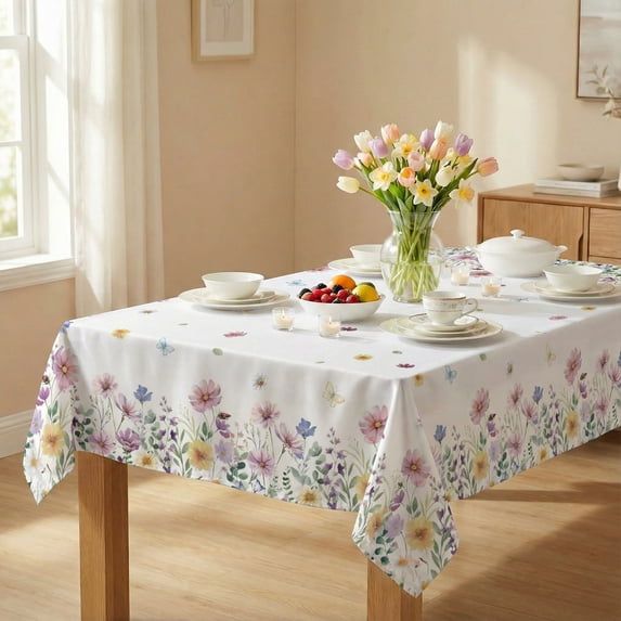 End Tablecloth Spring Smile, Spring Tablecloth 60x84 Inch, Floral Butterfly Washable, Festive ...
