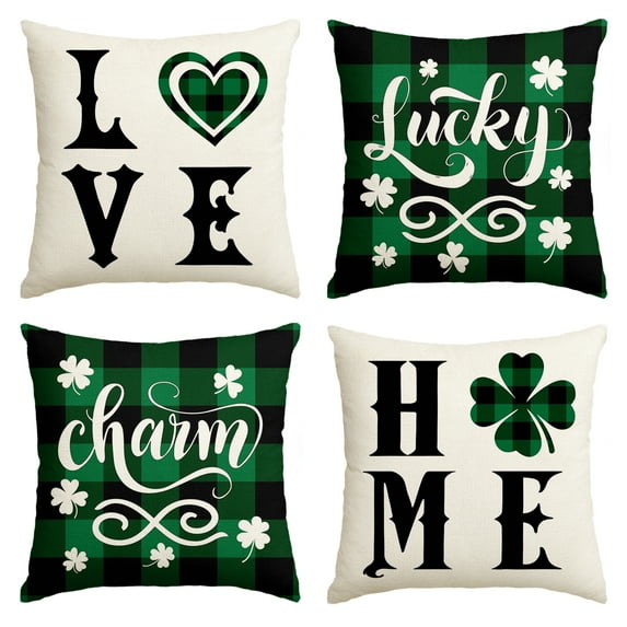 Sm:)e St. Patrick's Day Buffalo Plaid Shamrock Clover Throw Pillow Covers 18 x 18 inch Set of 4