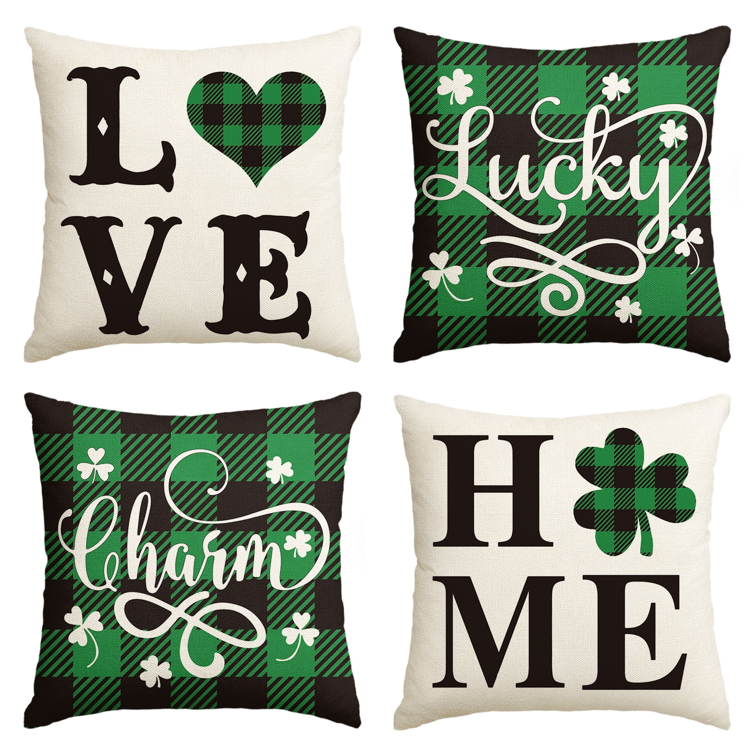 Sm)e St. Patrick's Day Buffalo Plaid Shamrock Clover Throw Pillow