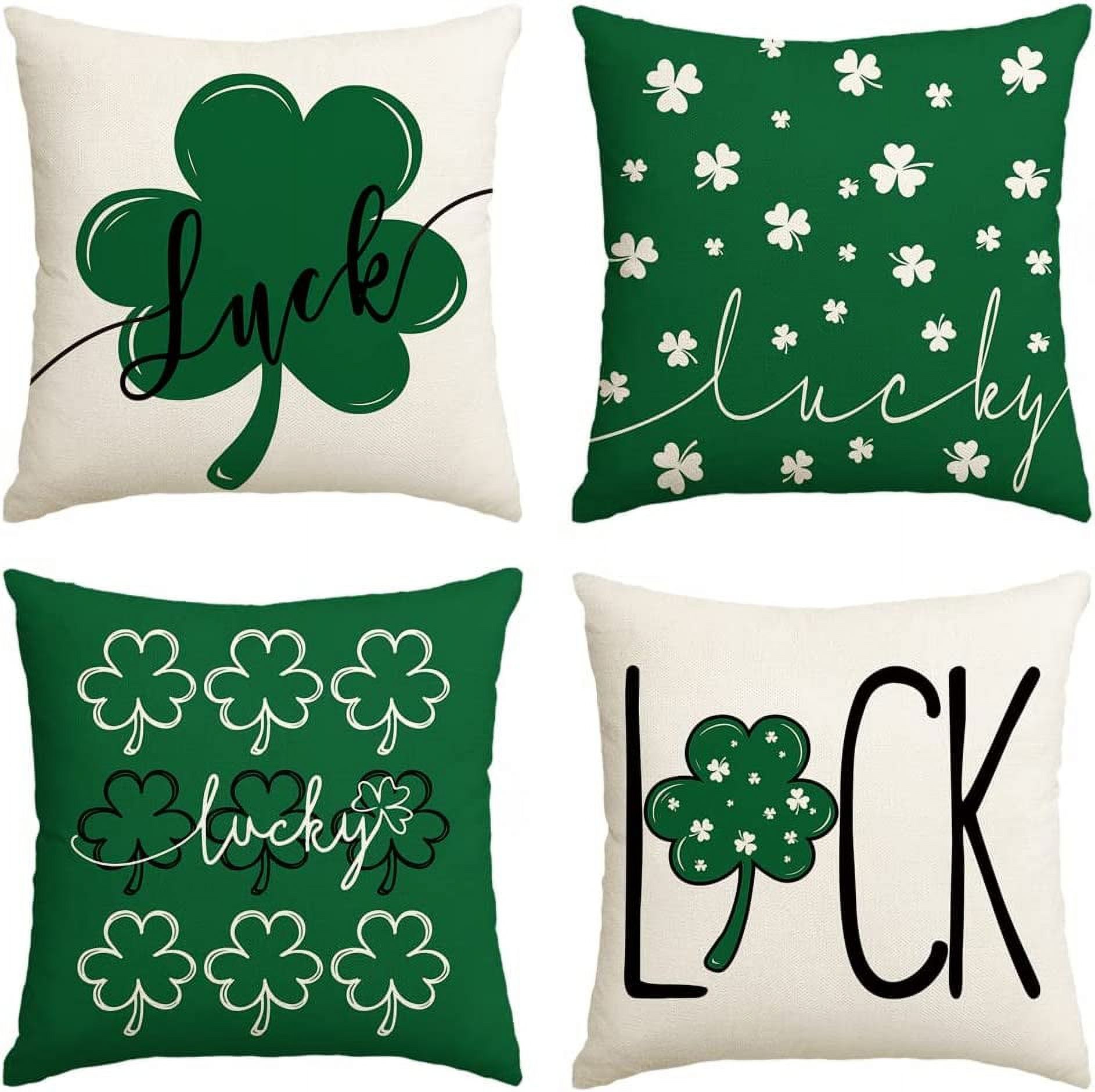 Sm)e St. Patrick's Day Lucky Clover Throw Pillow Covers 4 Set 20 x 20
