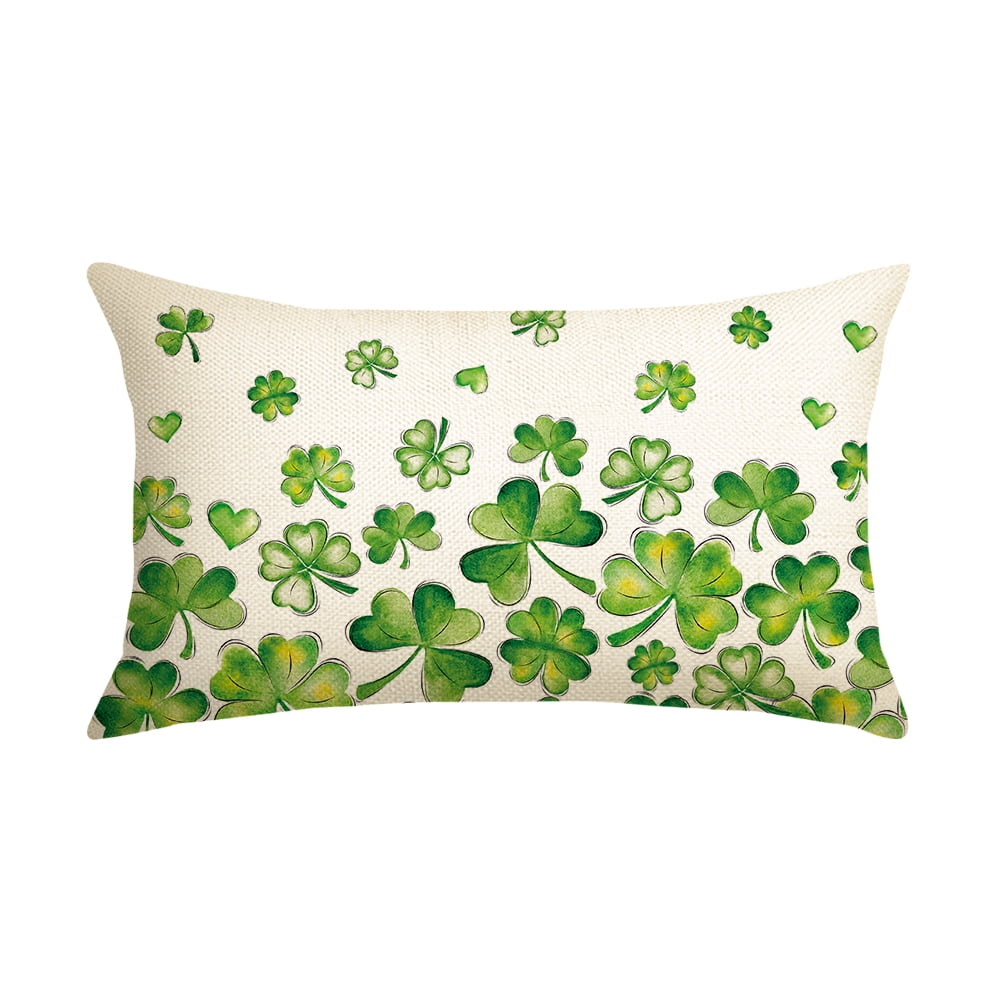 Sm)e St Patricks Day Flying Clover Throw Pillow Cover, 12 x 20 Inch