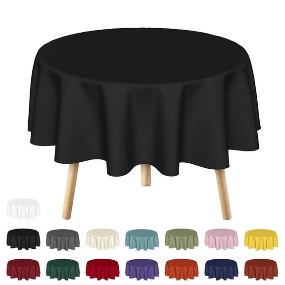 Sm:)e Stain and Wrinkle Resistant Fitable Black Table Cloth 70 Inch Round, Reusable and Washable Polyester Fabric Table Covers for Party, Wedding and Banquet Decoration 6ft Table
