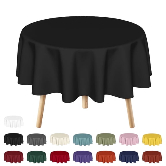 Sm:)e Stain and Wrinkle Resistant Fitable Black Table Cloth 70 Inch Round, Reusable and Washable Polyester Fabric Table Covers for Party, Wedding and Banquet Decoration 6ft Table