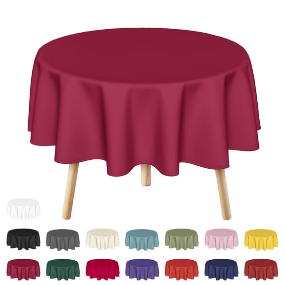 Sm:)e Stain and Wrinkle Resistant Fitable Burgundy Red Table Cloth 60 Inch Round, Reusable and Washable Polyester Fabric Table Covers for Party, Wedding and Banquet Decoration 4ft Table