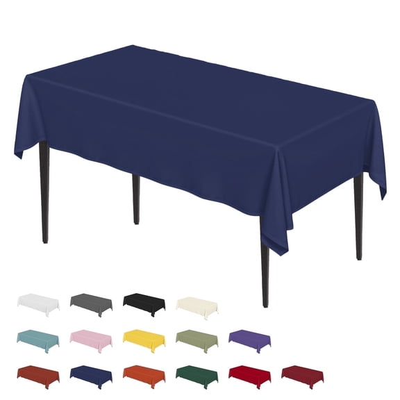 Sm:)e Stain and Wrinkle Resistant Fitable Navy Blue Table Cloth Rectangle 60x140 Inch, Reusable and Washable Polyester Fabric Table Covers for Party, Wedding and Banquet Decoration 10ft Table