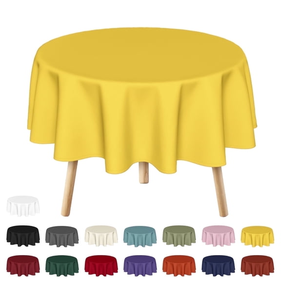 Sm:)e Stain and Wrinkle Resistant Fitable Yellow Table Cloth 60 Inch Round, Reusable and Washable Polyester Fabric Table Covers for Party, Wedding and Banquet Decoration 4ft Table