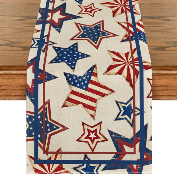 Sm:)e Stars 4th of July Table Runner 13x72 Inch, Patriotic Decor Durable and Stylish Independence Day Party and Family Gathering Supply