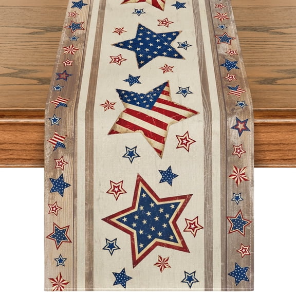 Sm:)e Stars 4th of July Table Runner 13x72 inch, Wooden Patriotic Decor Durable and Stylish Independence Day Party and Family Gathering Supply