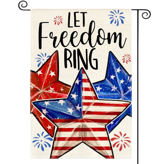 Sm:)e Stars Let Freedom Ring Fourth of July Garden Flag 12x18 Inch, Double Sided