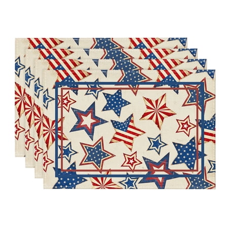 Sm:)e Stars Stripes Patriotic 4th of July Placemats Set of 4, 12x18 Inch Memorial Day Table Mats for Party Kitchen Dining Decoration