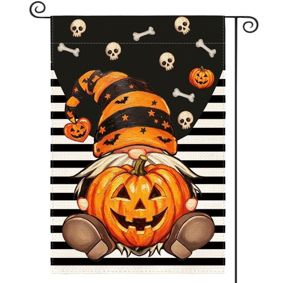 Sm:)e Stripe Pumpkin Skeleton Halloween Garden Flag 12 x 18 Inch, Double-Sided Printing, Outdoor Welcome Decor for Yards