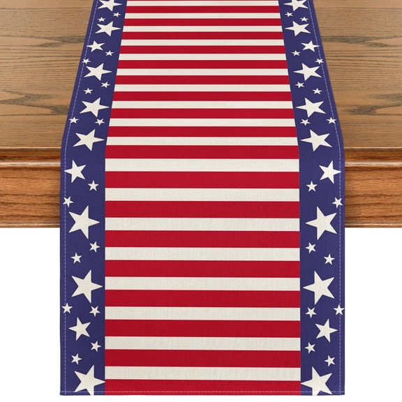 Sm:)e Stripes America Star Falg Patriotic Fourth of July Table Runner 13x120 Inch