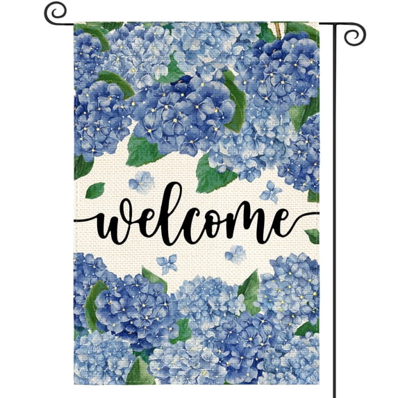 Sm:)e Summer Garden Flag 12 x 18 Inch Double Sided, Hydrangea Seasonal Farmhouse Yard Outdoor Banner