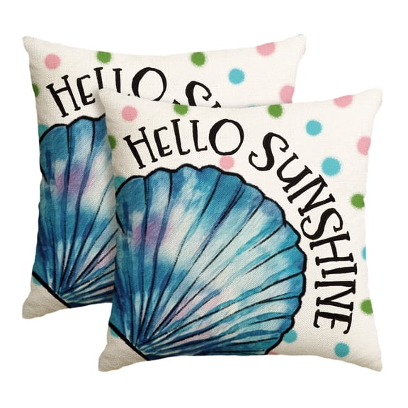 Sm:)e Summer Pillow Cover Set of 2 - 18x18 Inch Hello Sunshine Shell Polyester Decorative Cushions