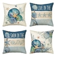 thumbnail image 1 of Sm:)e Summer Pillow Cover Set of 4 - 18x18 Inch Marine Animals Starfish Conch Shells Corals Polyester Decorative Cushions, 1 of 6