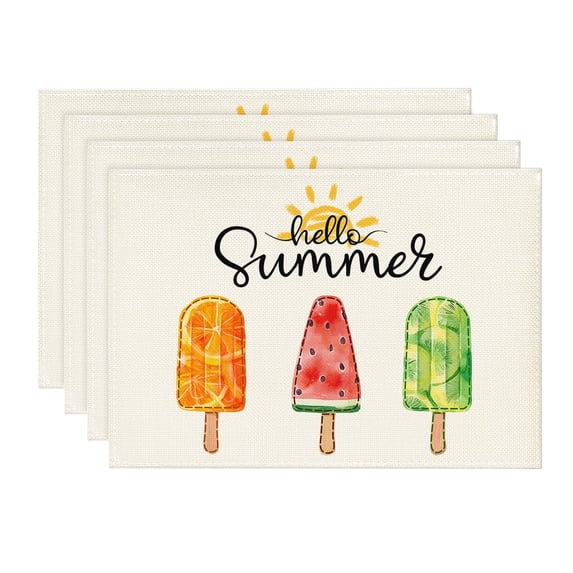 Sm:)e Summer Popsicle Placemats Set of 4 Ice Cream Themed Birthday Party Farmhouse Kitchen Dining Room Home Decoration,12 x 18 Inch