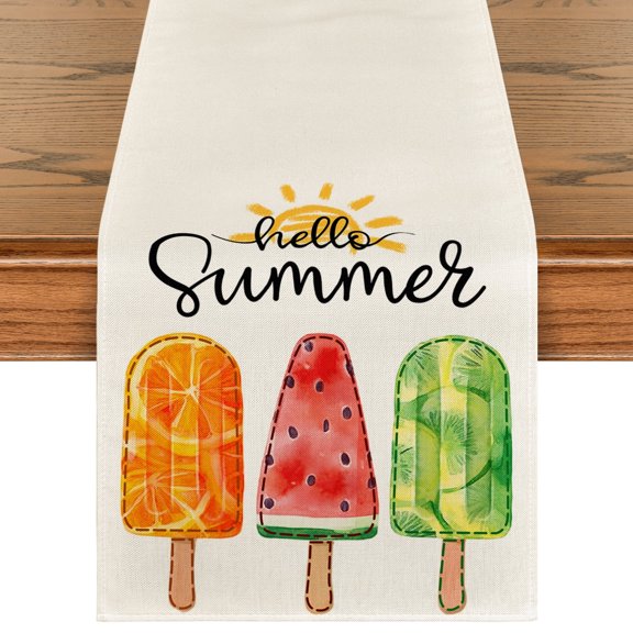 Sm:)e Summer Popsicle Table Runner Ice Cream Themed Birthday Party Farmhouse Kitchen Dining Room Home Decoration,13 x 72 Inch