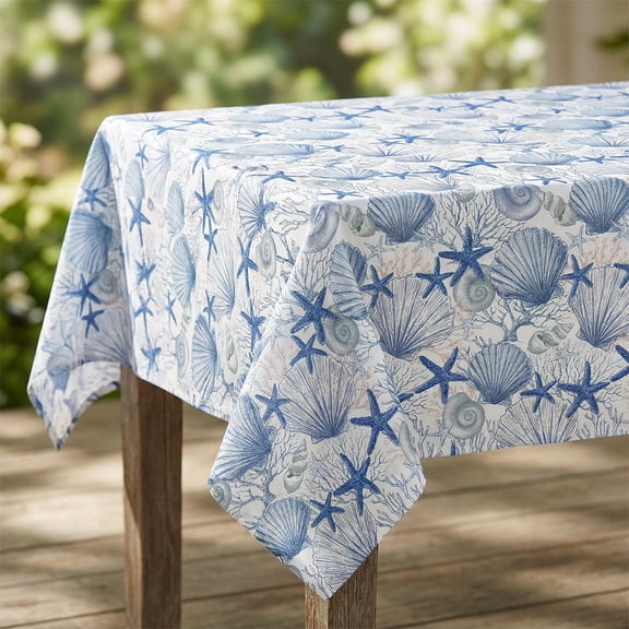 Sm:)e Summer Tablecloth 52x70 Inch, Marine Animals Starfish Conch Shells Corals Dining Table Decor