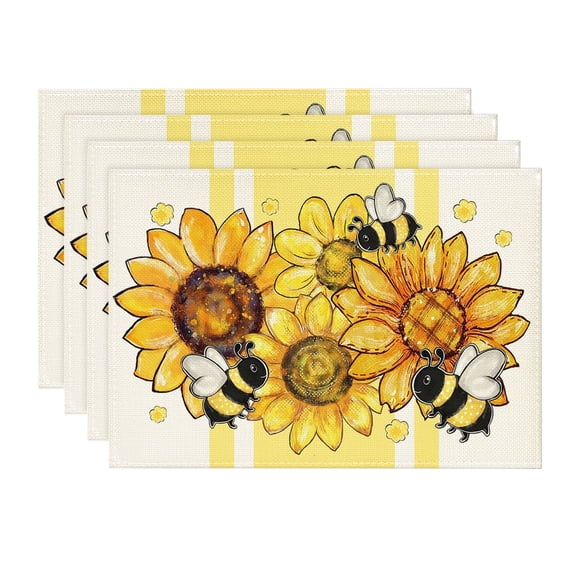 Sm:)e Sunflower Bee Summer Placemats 4 Pack 12x18 Inch