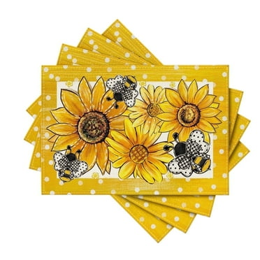 Sm:)e Sunflower Bee Summer Placemats 4 Pack 12x18 Inch