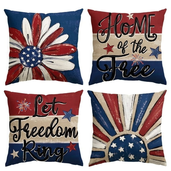 Sm:)e Sunflower Freedom Floral Fourth of July Pillow Cover 18x18 Inch Set of 4 Memorial Day Sofa Outdoor Cushion Cover
