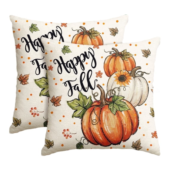Sm:)e Sunflower Maple Leaves Pumpkin Fall Pillow Covers 18x18 Inch Set of 2, Cushion Covers for Sofa Seasonal Home Decor