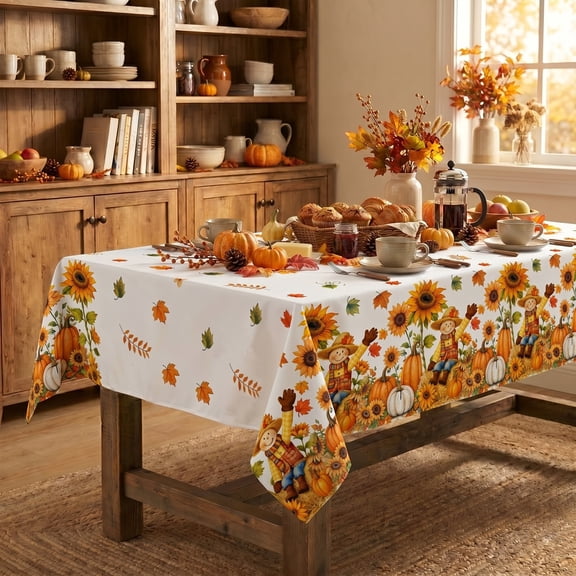 Sm:)e Sunflower Maple Leaves Pumpkin Table Covers, 60x84 Inch, Washable Tablecloth for Picnic Dinner Party Decoration, Rectangle