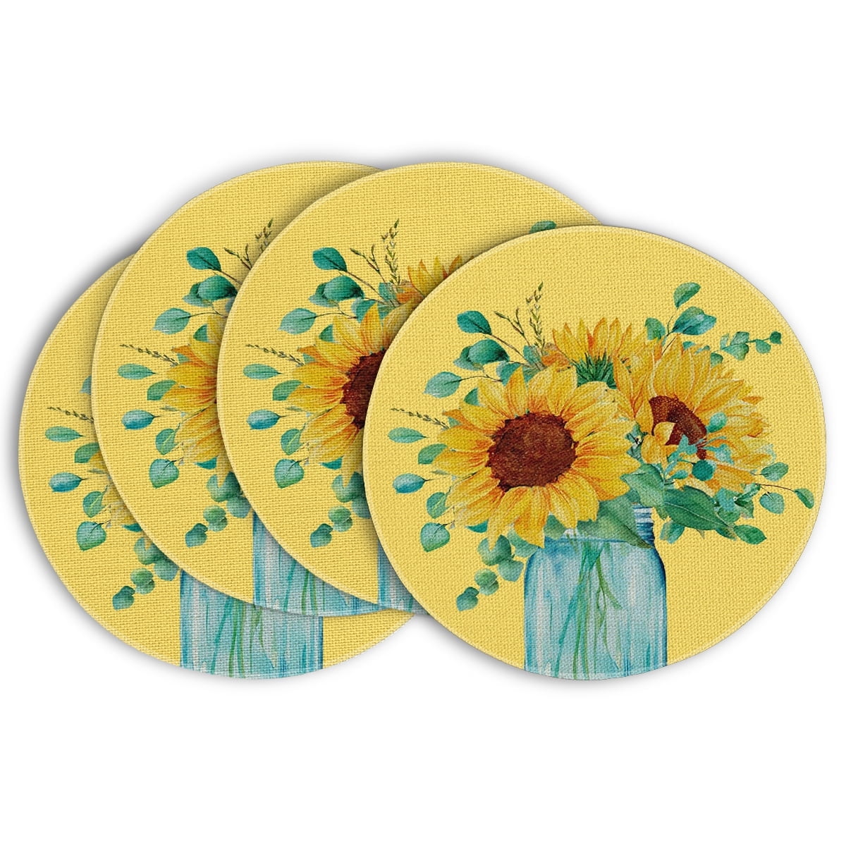Sm:)e Sunflower Spring Placemats for Summer 4 Pack 14 Inch Round ...