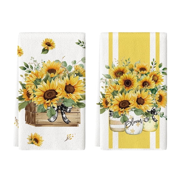 Sm:)e Sunflower Summer Kitchen Dish Towels 18x26 Inch Set of 2