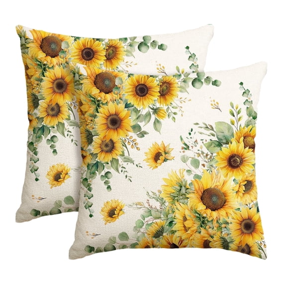 Sm:)e Sunflower Summer Pillow Cover Set of 2 - 18x18 Inch Eucalyptus Shell Polyester Decorative Cushions