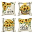 thumbnail image 1 of Sm:)e Sunflowers Summer Pillow Cover Set of 4 - 18x18 Inch Hello Sunshine Polyester Decorative Cushions, 1 of 6