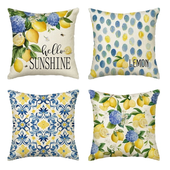 Sm:)e Sunshine Lemon Pillow Cover Set of 4 - 18x18 Inch Polyester Summer Decorative Cushions
