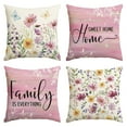 thumbnail image 1 of Sm:)e Sweet Home Family Birds Floral Pillow Cover Set of 4 18x18 Inch, Pink, 1 of 6