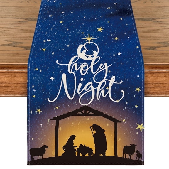 Sm:)e The Lord Blue Sky Christmas Table Runner, Seasonal Winter Holy Night Christ Kitchen Dining Table Decor for Outdoor Home Party 13x120 Inch