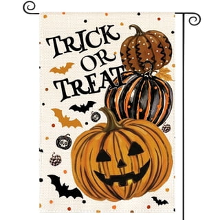 Sm:)e Trick or Treat Bat Pumpkin Halloween Garden Flag 12 x 18 Inch, Double-Sided Printing, Outdoor Welcome Decor for Yards