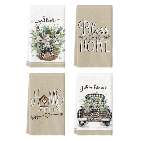 Sm:)e Truck Eucalyptus Bless Home Sping Flowers Kitchen Towels Set of 4, 18x26 Inch