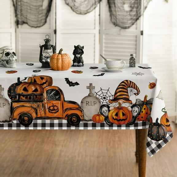 Sm:)e Truck Jack O Lantern Pumpkin Bat Halloween Tablecloth 52 x 70 Inch