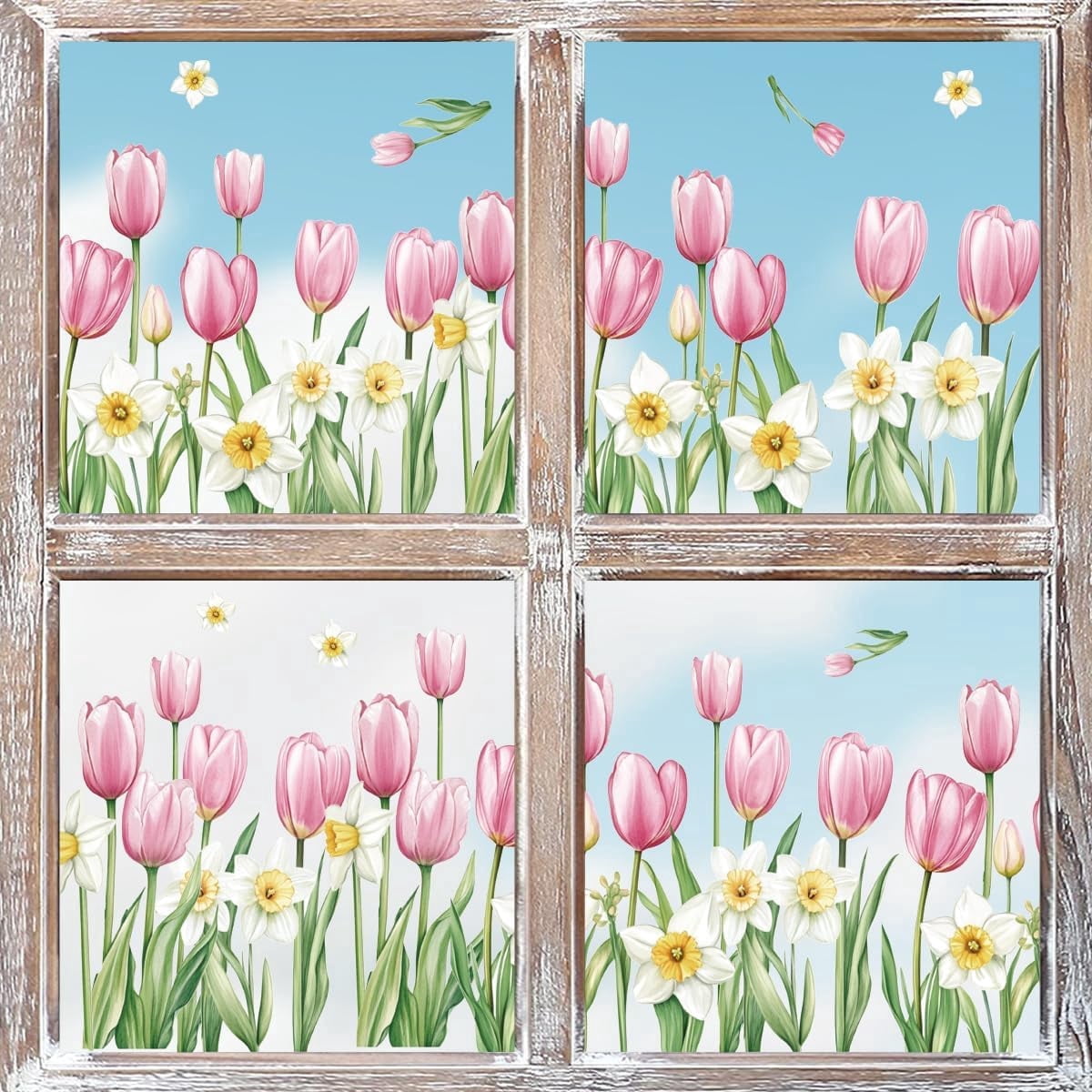 Spring Window Stick Sm:)e Tulips Floral Spring Window Stickers 4 Sheets 54PCS, Glass Home ...