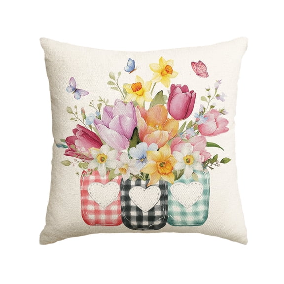 Sm:)e Tulips Gardenias Butterflies Floral Spring Throw Pillow Covers,18x18 Inch