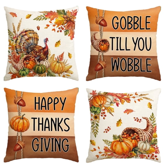 Sm:)e Turkey Pumpkin Pinecone Thanksgiving Throw Pillow Covers 18x18 Inch Set of 4, Cushion Covers for Sofa Home Decor