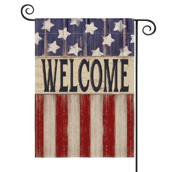 Sm:)e USA Welcome Fourth of July Garden Flag 12x18 Inch Yard Outdoor Banner Decoration