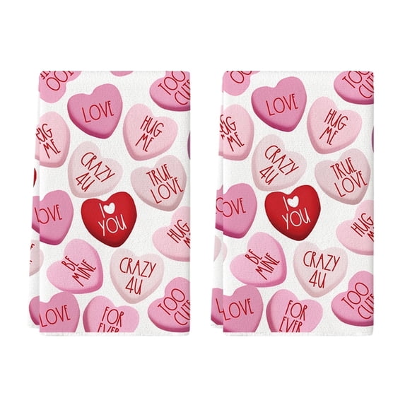 Sm:)e Valentine's Day Kitchen Dish Towels, 18x26 Inch, Set of 2, Love Hearts
