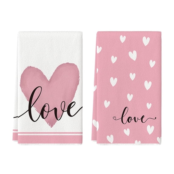 Sm:)e Valentine's Day Kitchen Dish Towels, 18x26 Inch, Set of 2, Love Pink Hearts