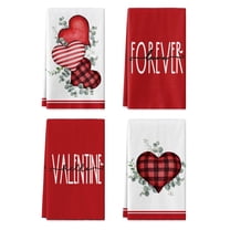 Sm:)e Valentine's Day Kitchen Dish Towels, 18x26 Inch, Set of 4, Buffalo Plaid Love Hearts Forever