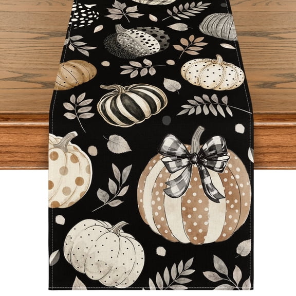 Sm:)e Vintage Black Pumpkin Fall Table Runner 13x72 Inch, Decorative Autumn Harvest for Kitchen Dining Home Party Decorations