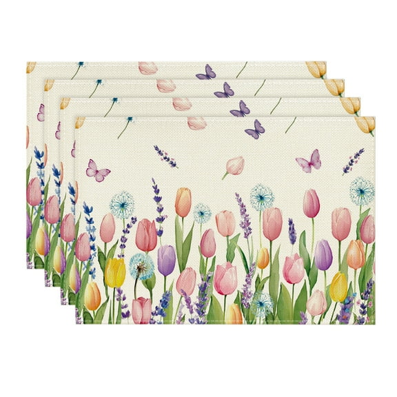 Sm:)e Watercolor Floral Lavender Tulip Placemats for Spring Summer 12 x 18 Inch Set of 4 Seasonal Home Kitchen Decor