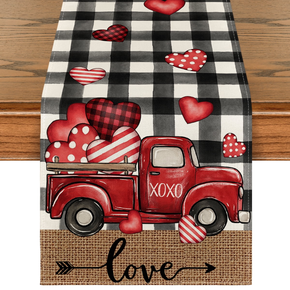 Smile 13x72 Inch Valentine's Day Buffalo Plaid Table Runner with Love ...
