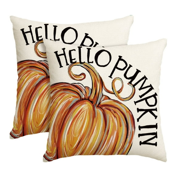 Sm:)e Watercolor Orange Pumpkin Fall Throw Pillow Cover 18x18 Inch Set of 2, Autumn Decorative Outdoor Cushion Cover for Sofa Couch