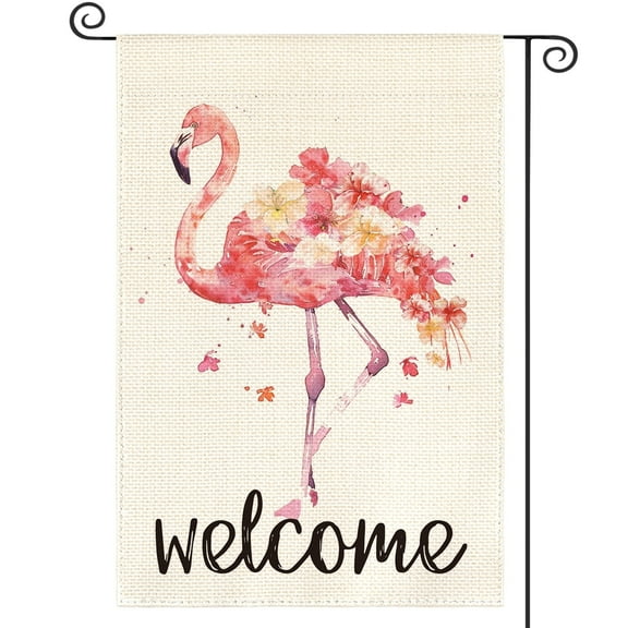 Sm:)e Watercolor Pink Flamingo Summer Garden Flag 12 x 18 Double Sided